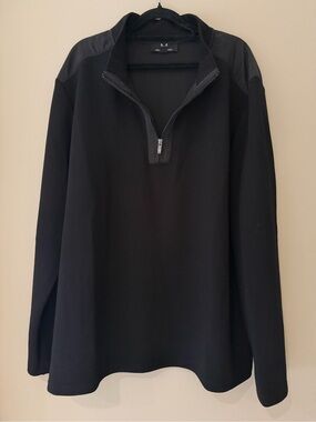 Magaschoni Man Mens XXL Black 1/4 Zip Pullover Mixed Media Knit Top Jacket